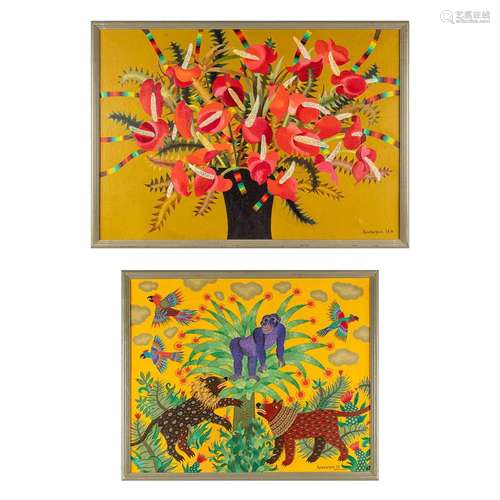 Igor RYMASJEVSKI (1959) 'Rode Bloemen' & 'In Africa' oil...