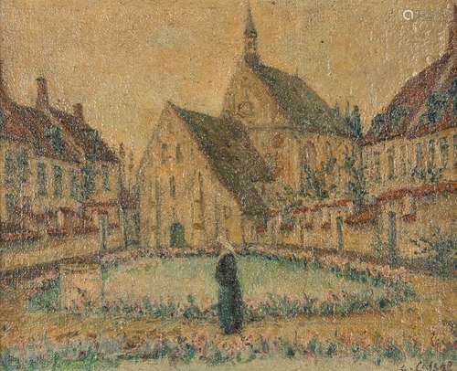 Léon CASSEL (1873-1961) 'The Courtyard' oil on canvas. (W:45...