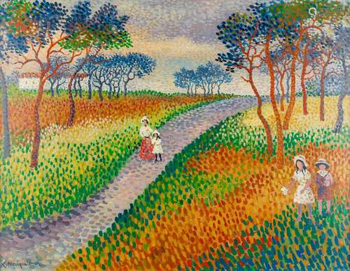 Lucien NEUQUELMAN (1909-1988) 'Walk in the park', oil on pan...