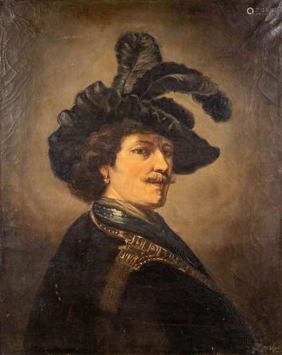 The man with the feathered hat, After Rembrandt Van Rijn. Oi...