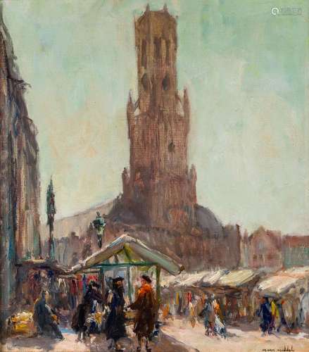 Maurice VAN MIDDEL (1897-1952) 'Belfry of Bruges' oil on can...