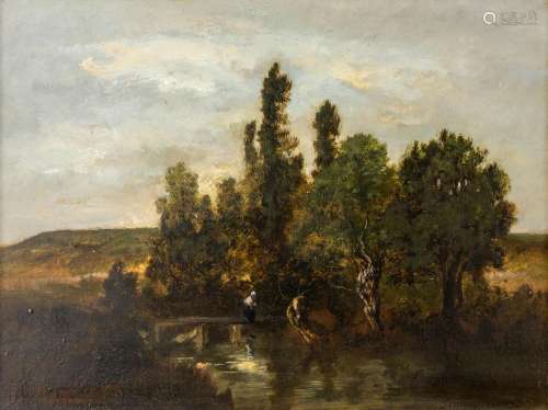 Paul VERNON (1796-1875) 'Serrignez-Pont' oil on panel, 1876....