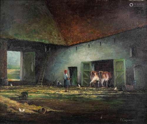 Pros COLPAERT (1923-1990) 'The barn' oil on canvas. (W:60 x ...