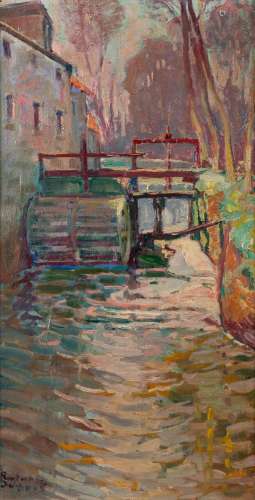 Raphaël DUBOIS (1888-1960) 'Water Mill' oil on canvas. (W:37...