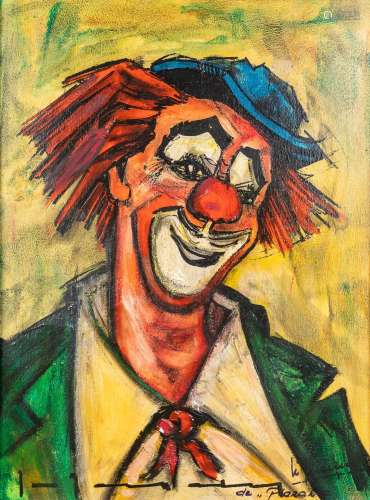Stefaan TESSELY (1933) 'Le Clown' oil on panel. (W:60 x H:80...