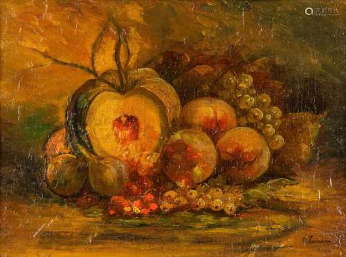 SUREAU (XIX-XX) 'Still life with fruits' oil on canvas on bo...