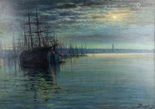 Vassilis MAGIASSIS (1880-1926) 'Harbor view' oil on canvas. ...
