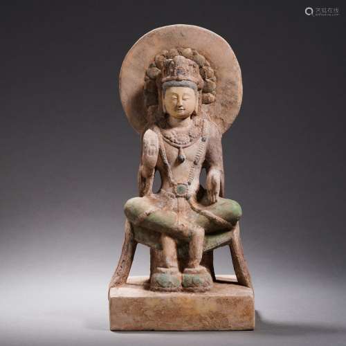 A Polychrome Painted Marble  Bodhisattva