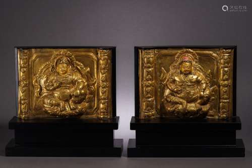 Pair Bronze-gilt Jambhala Plaques