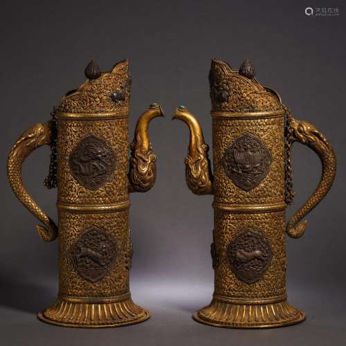 Pair Bronze-gilt Duomu Ewer