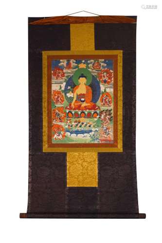 A Tibetan Thangka Depicting Shakyamuni