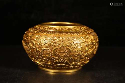 铜鎏金龙罐