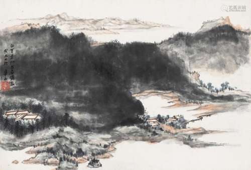张大千 癸丑（1973年）作 山居图 镜心