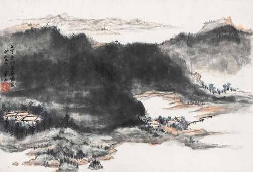 张大千 癸丑（1973年）作 山居图 镜心