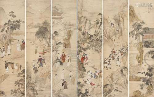 万寿祺（款) 戊寅（1638年）作 瑶台图 六条屏