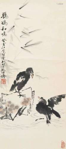 范曾 癸亥（1983年）作 鸲鹆和鸣 立轴