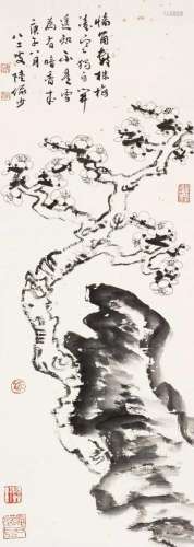 陆俨少 庚午(1990年)作 梅石图 镜心