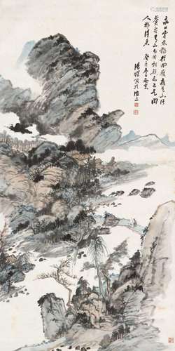 汤滌 癸酉(1933年)作 云林青山 镜心