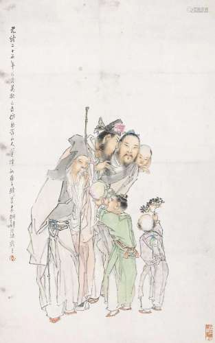钱慧安 己亥(1899年)作 祝寿图 立轴