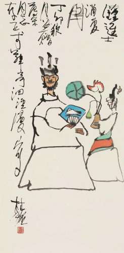 张桂铭 丁卯(1987年)作 钟进士消夏图 立轴