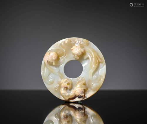 A White And Russet Jade Chi-Dragon Bi-Disc