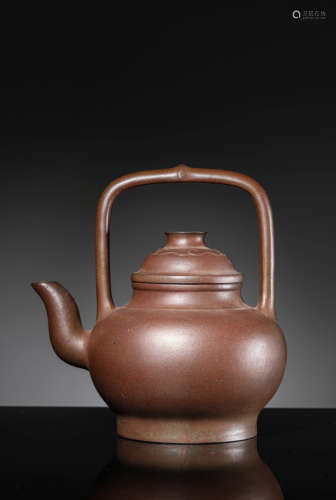 A Zisha Loop-Handle Tea Kettle