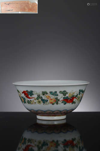 A Famille Rose Bats Deer“Fu, Lu”Bowl, Yongzheng Mark