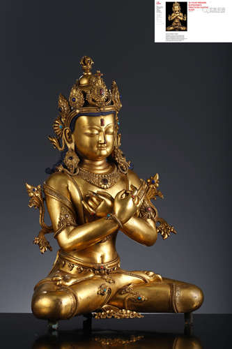 A Gems Inlaid Gilt Bronze Statue Of Vajradhara