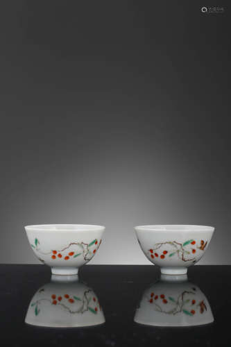 A Pair Of Famille Rose Butterfly Fruit Bowls, Kangxi Mark