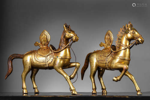 A Pair Of Gilt-Bronze Statue Of Horses