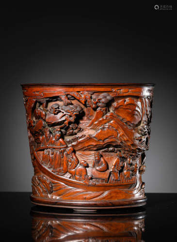 A Carved Bamboo Figure Brush Pot