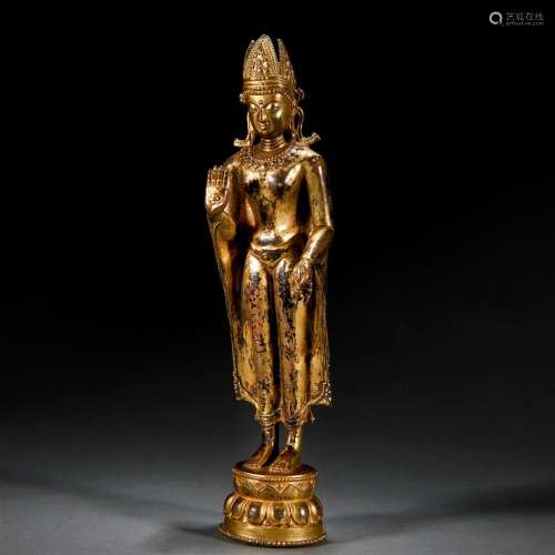 A Chinese Bronze-gilt Standing Avalokitesvara