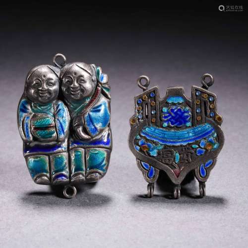 Two Enameled Silver Decorations