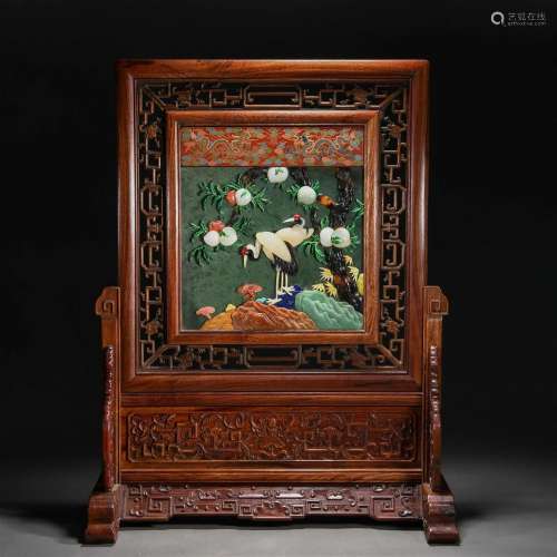A Chinese Hard-stones Inlaid Hardwood Table Screen