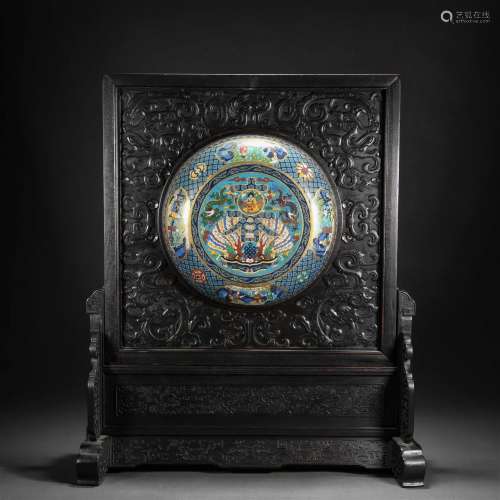 A Chinese Cloisonne Enamel Inlaid Rosewood Table Screen