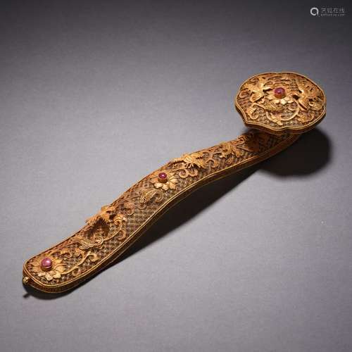 A Hardstones Inlaid Ruyi Scepter