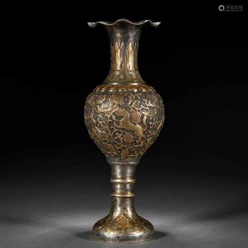 A Chinese Bronze Partly Gilt Vase