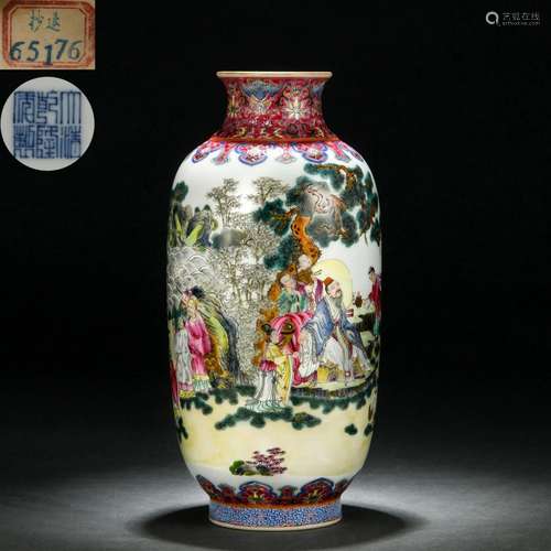 A Chinese Famille Rose Immortals Lantern Vase