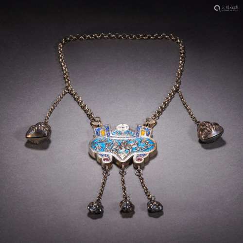 An Enameled Silver Necklace with Pendant