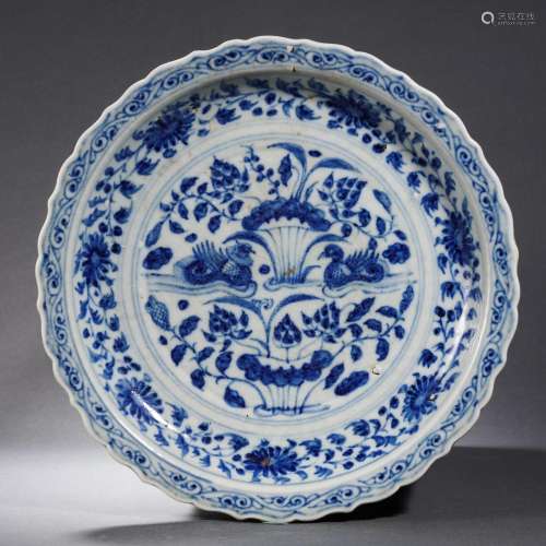A Blue and White Lotus Pond Dish