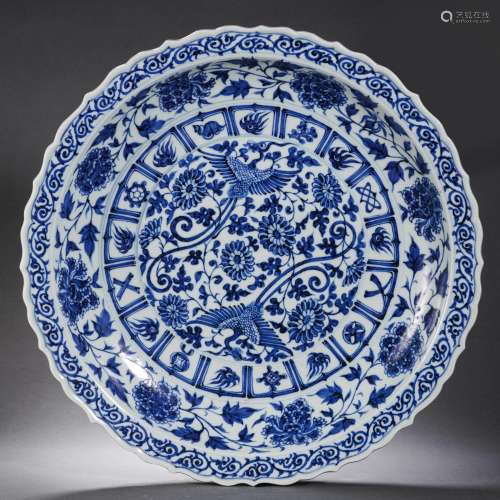 A Blue and White Double Phoenix Dish