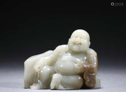 A Carved White Jade Budai