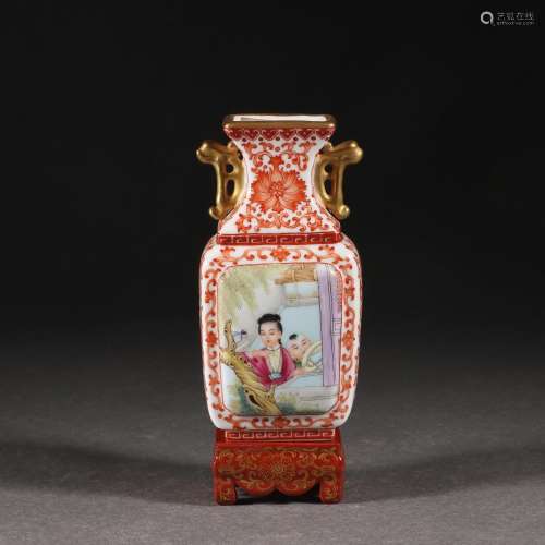 A Famille Rose and Gilt Figural Story Vase