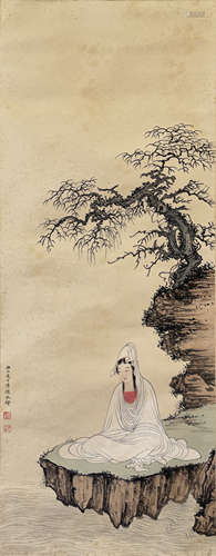 A Chinese Pine Lady Painting, Ink And Color, Pu Xinyu Mark