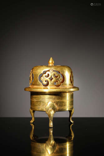 A Silver Gilding Tripod Censer