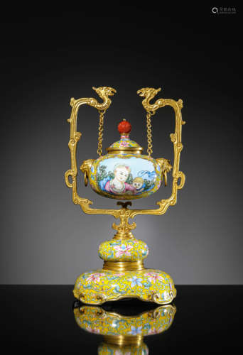 An Enameled Western Figure Hanging Pot, Qianlong Four-Charac...