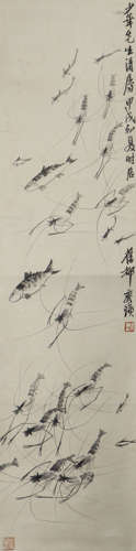 A Chinese Fish Shrimps Painting, Hanging Scroll, Qi Baishi M...