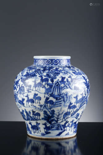 A Blue And White Hundred-Deers Jar, Jiajing Mark
