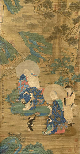 A Chinese Buddhist Painting, Ink And Color On Paper, Zhao Zi...