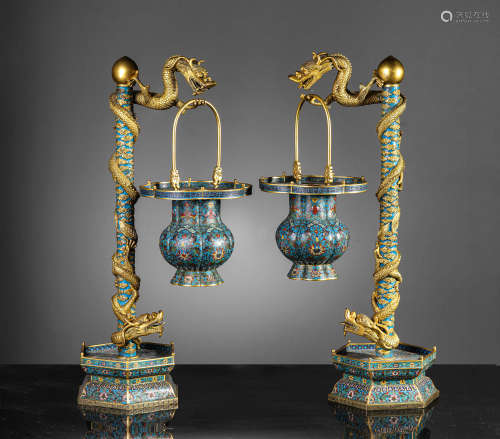 A Pair Of Cloisonne Enamel Baskets, Qianlong Mark